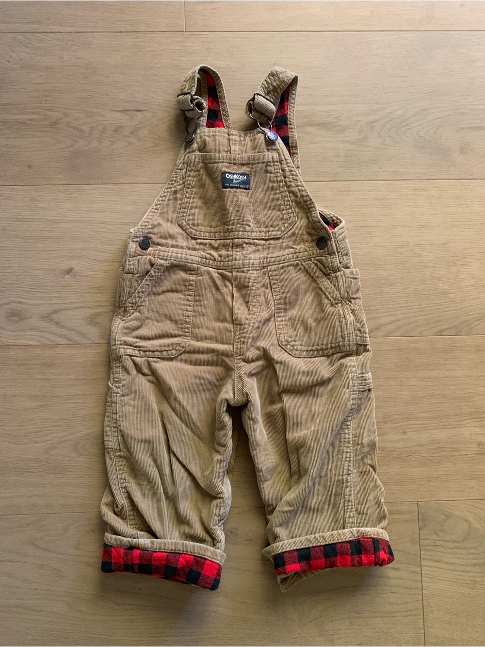 Vintage OshKosh B’gosh Toddler 24M Corduroy Overalls Buffalo Plaid Lined Bibs